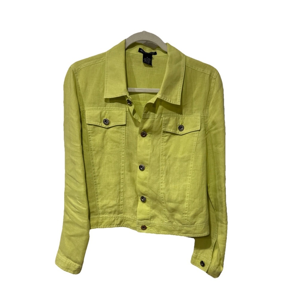 Vintage Woman's Alexandra Bartlett Linen Jacket Size Medium 100% Linen Green